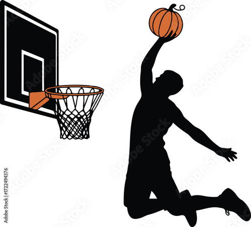 Halloween Thanksgiving basketball pumpkin ball silhouette vector