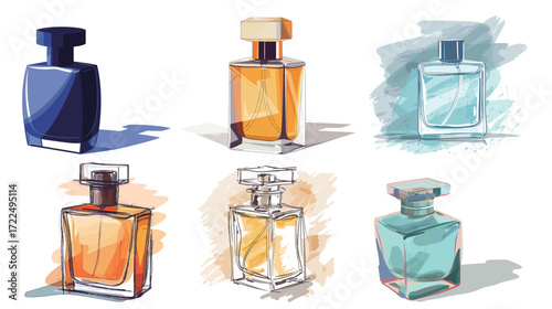 Sketch of a men's perfume bottle in flat design style, minimalist fragrance illustration for grooming and personal care