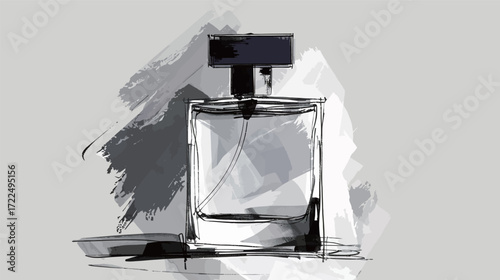 Sketch of a men's perfume bottle in flat design style, minimalist fragrance illustration for grooming and personal care