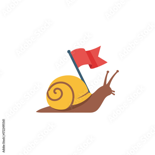 Flat vector 2D icon — Flat Vector Icon of Snail Flag — Slow but Moving Forward