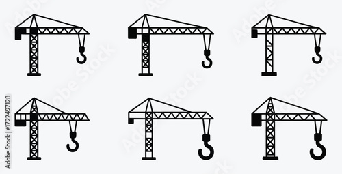 Construction crane icons set construction equipment industrial silhouette heavy machinery