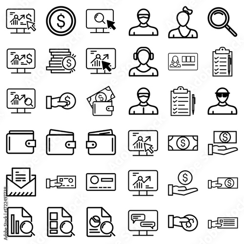 business icons set, set of business icons, business and finance icons