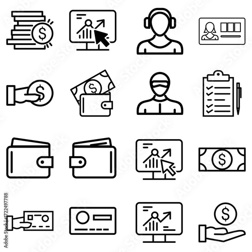 business icons set, set of business icons, business and finance icons