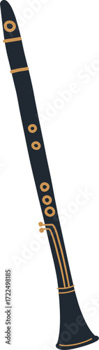 A dark blue clarinet with gold accents