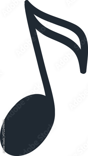 A dark blue eighth note graphic on a white background