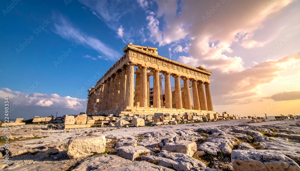 Obraz premium Ancient temple under a dramatic sunset sky