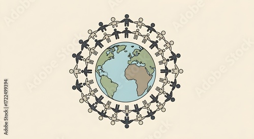Diverse People Holding Hands Around Earth, Unity and Global Community Illustration