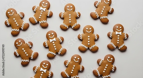 Festive Gingerbread Men Cookies: Smiling, Decorated, Christmas Treats on Gray