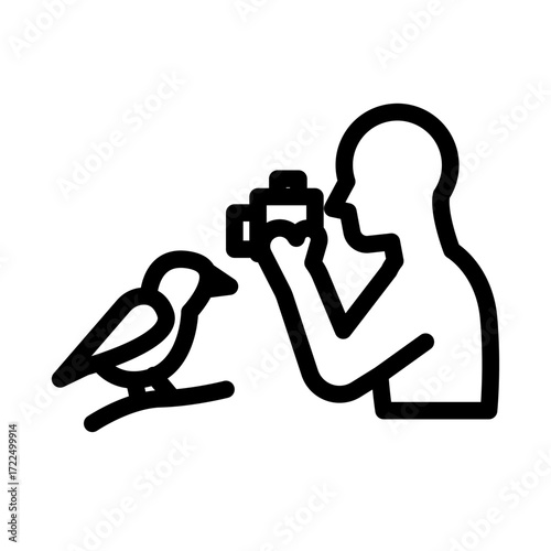 Photographer Taking Picture Of Bird Line Icon of Wildlife Photography Icon Set