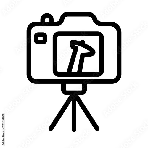 Tripod Camera Displaying Giraffe Line Icon of Wildlife Photography Icon Set