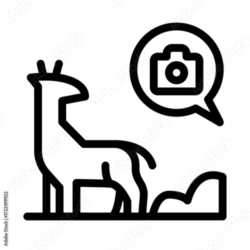 Giraffe With Camera Line Icon of Wildlife Photography Icon Set