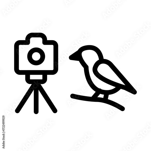 Camera Positioned Close To Bird Line Icon of Wildlife Photography Icon Set