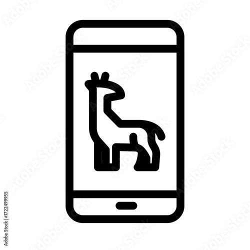 Mobile Device Displaying Giraffe Line Icon of Wildlife Photography Icon Set