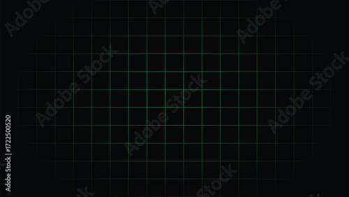 Green grid pattern on a black background, creating a sense of depth and perspective in a simple design