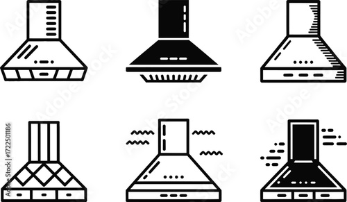 Collection of Kitchen Range Hood Icons in Black and White