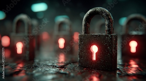 Cyber Security: Padlocks Representing Data Protection