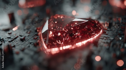 Red Crystal Gem on Dark Circuit Board