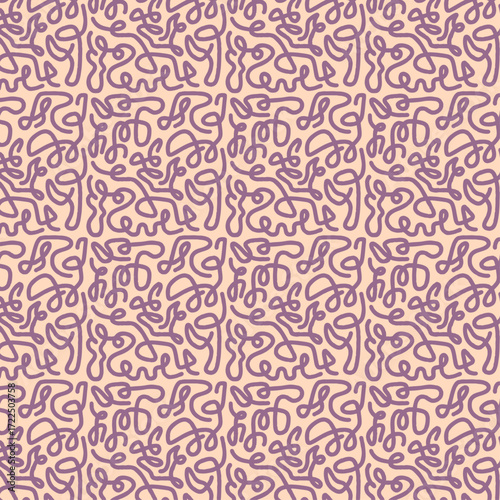 Abstract Scribble Pattern Unique Design with Purple Lines on a Soft Beige Background