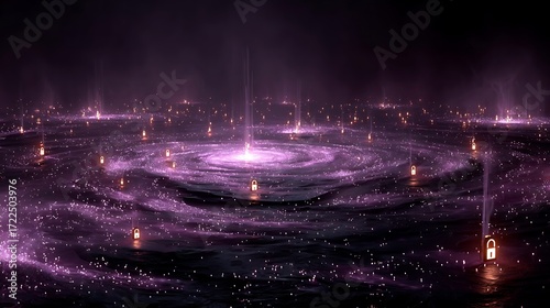 Purple Galaxy Spiral with Glowing Lights