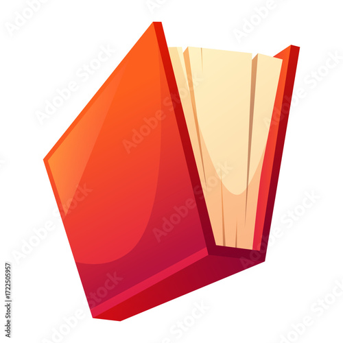 Vector illustration of an open book, side view. Red cover, paper notebook, journal, diary, textbook. Concept for World Book Day, school, university, bookstore, and library.
