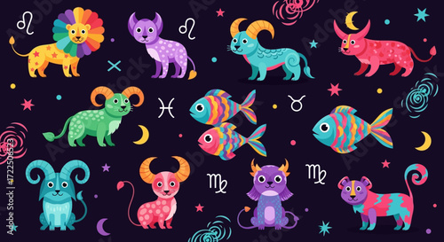 Cute Zodiac Animals and Astrological Signs Collection.