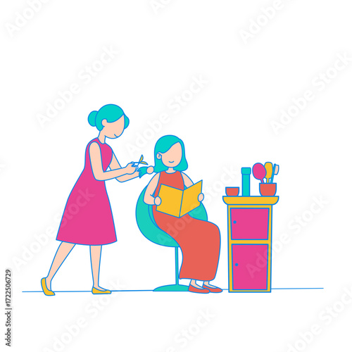 Beauty . Hairdresser cutting client s hair in salon isolated on transparent background.