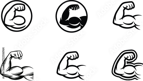 Collection of Bicep Flexing Arm Icons for Fitness and Strength