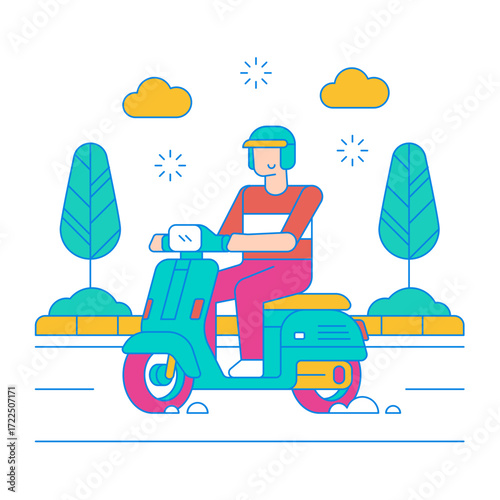 Motorcycle. Person riding a scooter with a helmet isolated on transparent background.