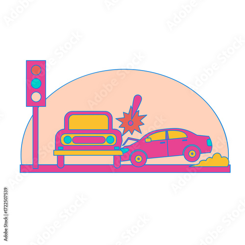 Car Accident. Car accident at traffic light isolated on transparent background.