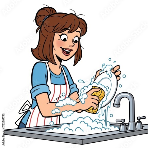 Woman washing dishes