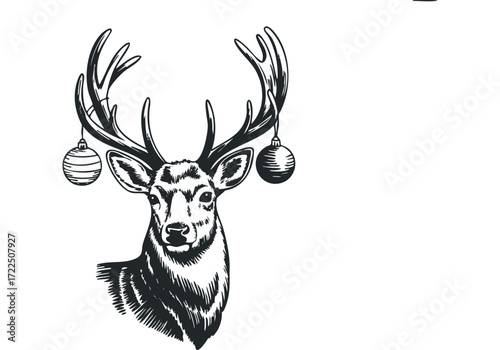 Deer Head With Ornaments Sketch. Vector hand drawn illustration