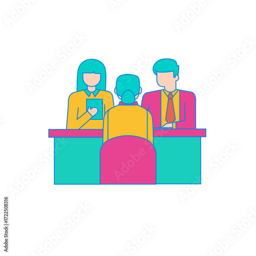 Interviewing. Job interview with two interviewers and one candidate isolated on transparent background.