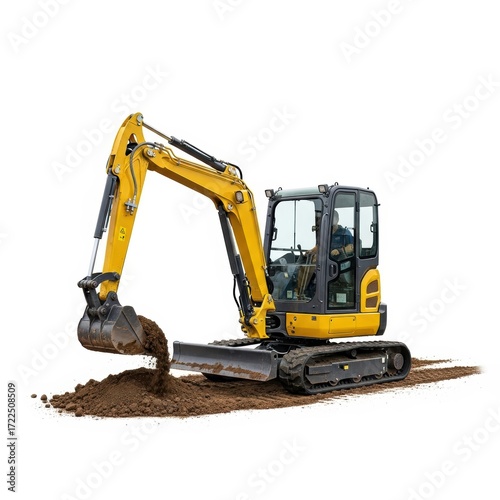 Yellow excavator working