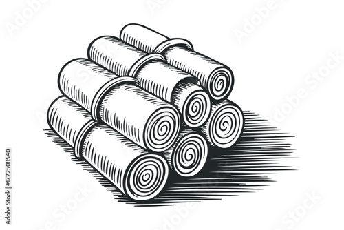Stacked hay bales illustration with woodcut style. Vector hand drawn illustration