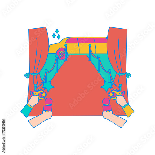 Red Carpet Event. Celebrity arrival red carpet event with limousine and paparazzi isolated on transparent background.
