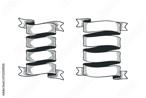 Vintage Ribbon Scrolls for Text and Decorations. Vector hand drawn illustration