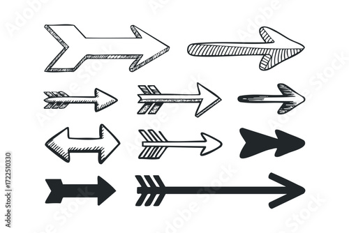 Hand Drawn Arrow Collection Variety of Styles. Vector hand drawn illustration