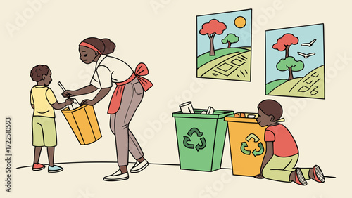Vector Set of Eco School Project Illustrations with Plastic Recycling, Awareness Posters and Pollution Reduction
