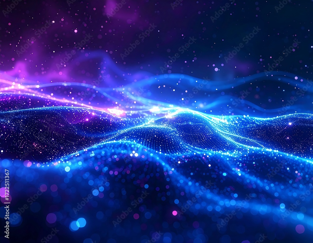 Fototapeta premium Abstract digital landscape of swirling, glowing particles