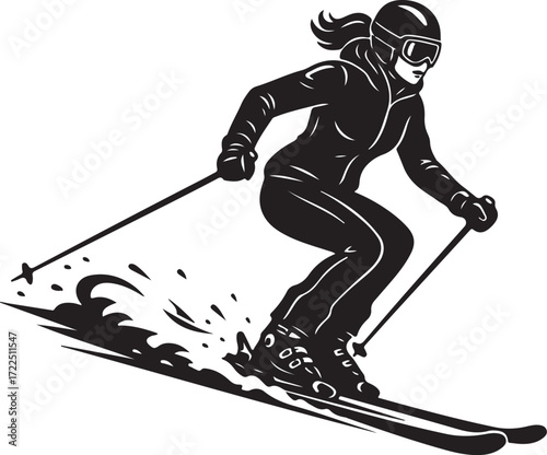 Skiing Woman Vector Art