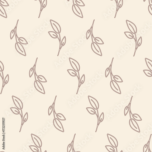 Seamless botanical line art cream pattern