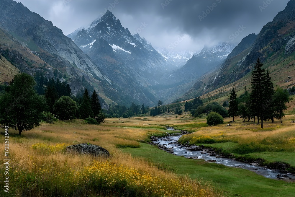 Obraz premium Tourist Photographing Scenic Mountain Landscape 