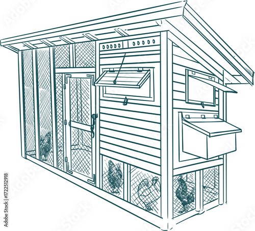Vintage hand drawn sketch of Chicken Coop