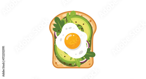 Delicious avocado toast with a perfectly fried egg and fresh greens.