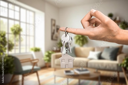 Moving house concept. The key into the door in room