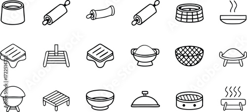 A collection of icons depicting various food items, including fruits, vegetables, and prepared dishes.