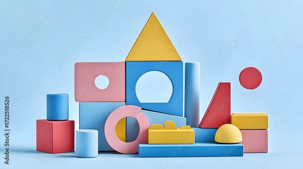 Obraz premium Assorted�building blocks�featuring shapes like�circles,�dots, and�crosses.