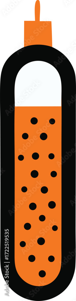 Fototapeta premium Bubbles in orange liquid inside a capsule or lightbulb shape with a black outline and orange top