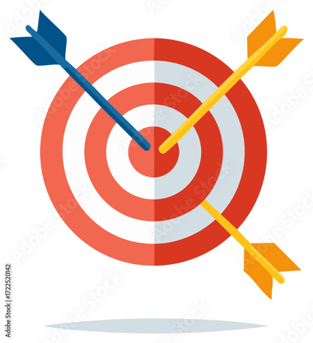 Target with arrows hitting the bullseye and missing the mark for a business goal concept