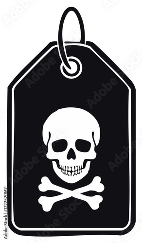 Skull and Crossbones on Luggage Tag Warning Label Symbol for Pirates